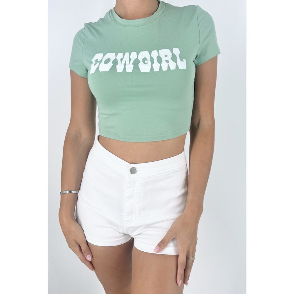 Women's Cowgirl Turquoise Crewneck Short Sleeve Tee Size XS